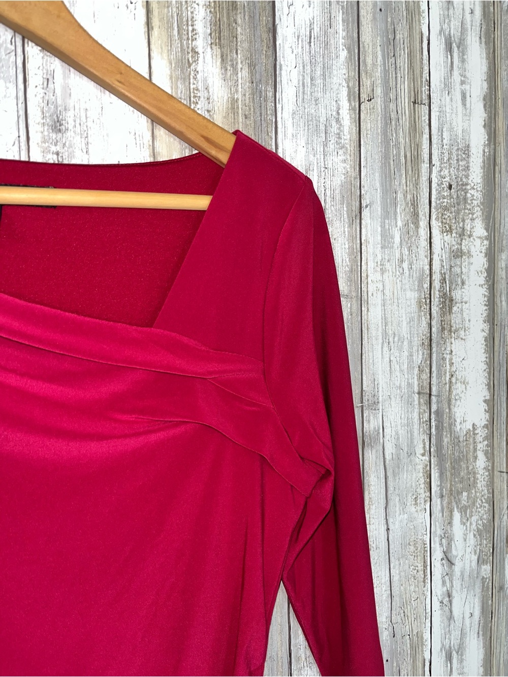 White House Black Market Red Asymmetrical Neck Top Small Ruched Stretch Blouse - Picture 4 of 5
